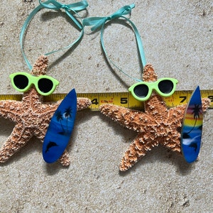 Sugar Starfish Surfer Ornaments, Fun Beach Themed Christmas Tree Ornaments, Surfboard Gift Ideas image 9