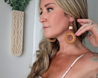 Boho Chic Rattan Fan Earrings