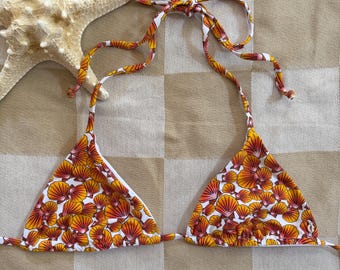 Hawaiian Sunrise Seashell Bikini Top, Triangle Cut, Quick-Dry Fabric