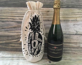 Aloha Welcome Wine and Champagne Gift Bag, Muslin Wine Gift Bag, Beach Theme Wine Bag, Nautical Wine Bag, Nautical Favor, Beer Bottle Gift