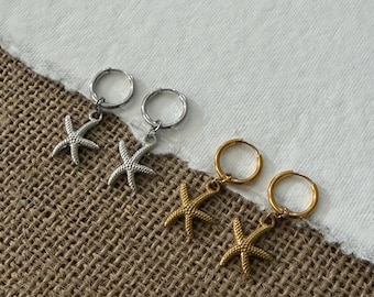 Gold or Silver Starfish Huggie Earrings: Tarnish Free Waterproof