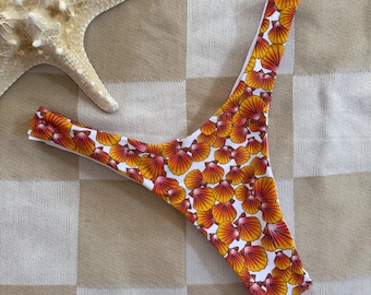 Hawaiian Sunrise Seashell Cheeky Bikini Bottom, Retro Surf Thong