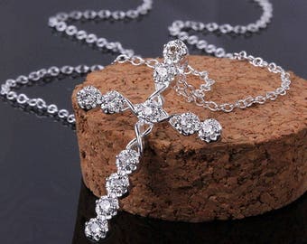 925 Pure Silver Cross pendant Rhinestone Crystal