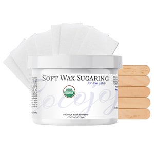 Organic Sugar Wax Hair Removal Kit: USDA Certified Brazilian Vegan 33oz-Sugaring Paste, 16-Strips & 6-Spatulas