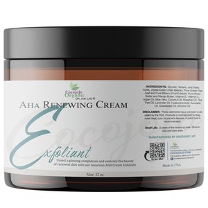 AHA Cream Exfoliant: Vegan, Non-GMO, with Green Tea & Shea (32oz)