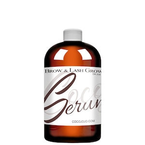 May include: A brown glass bottle with a white label that says "Brow & Lash Grow Dr. Joe Coco Serum COCOJOJO.COM".
