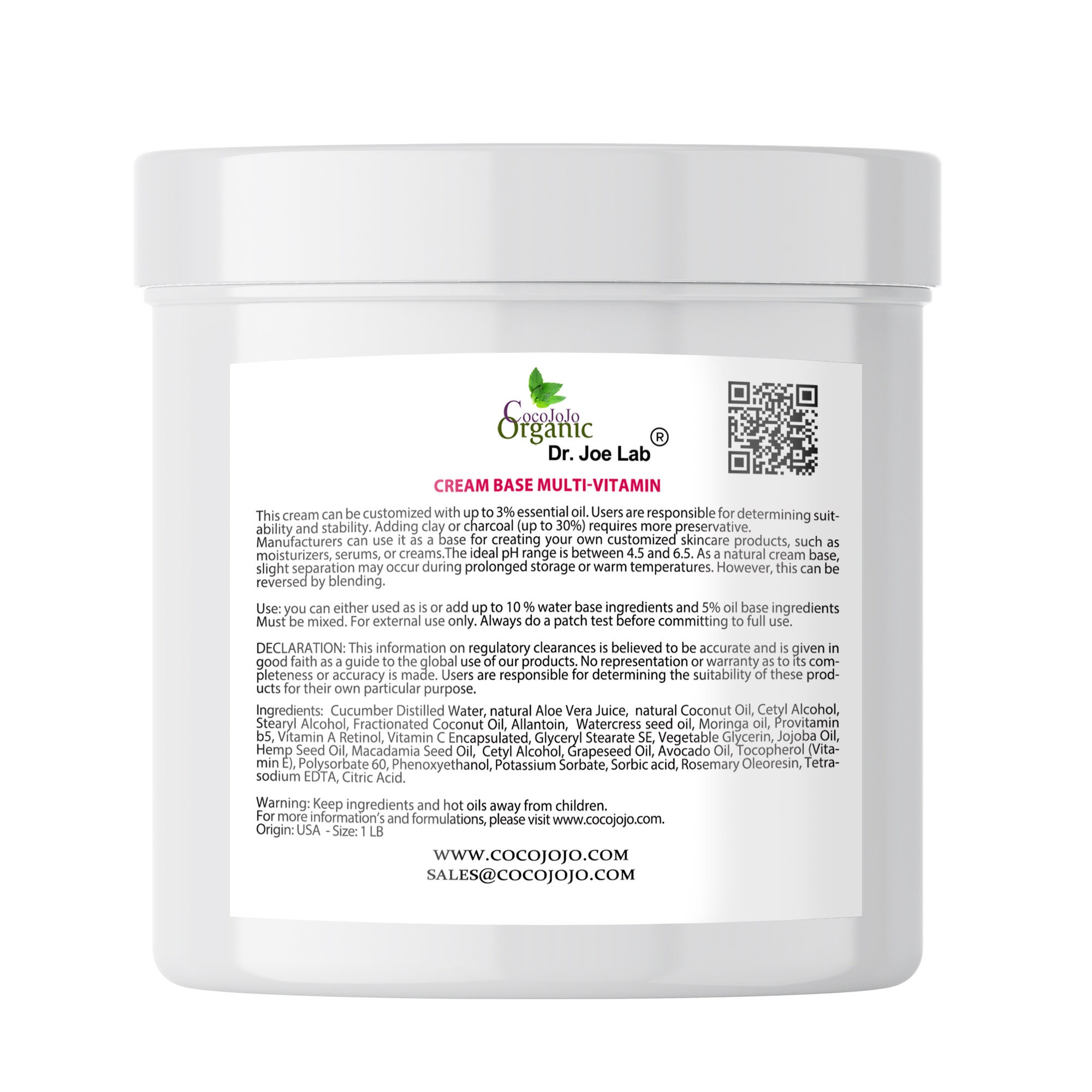 Cream Base Multi Vitamin - Rich Base Cream for Cosmetics Vegan Friendly Multi Vitamin Enriched for Face Body Skin - Essential Oils DIY