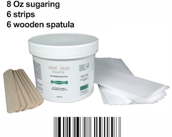 8 Oz Easy Kit Sugaring Cleopatra Egyptian Sugar Wax Hair Removal & 6 Strips and 6 Wooden Spatula  - vegan - waxing - remover
