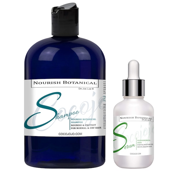 Nourish Botanical Shampoo & Serum Combo | Hydrating Nourishing Formula Perfect for All Hair Types - Shines Soothes Moisturizes 16 oz