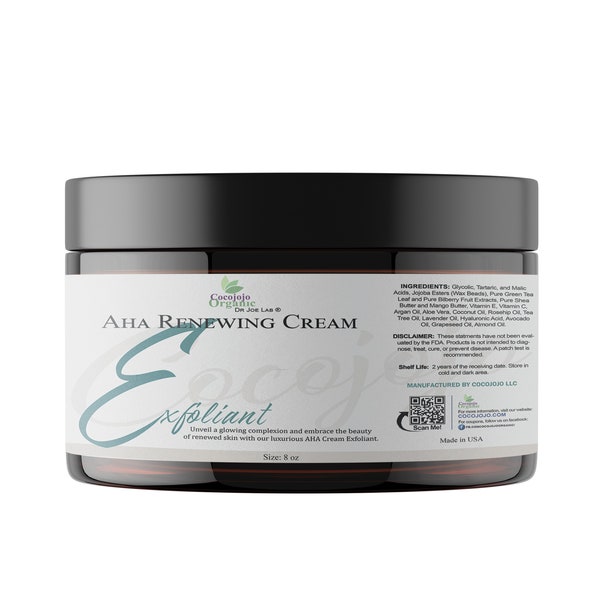 8 oz – Aha Cream Exfoliant: 100 % reines, gentechnikfreies, veganes, kosmetisches Elixier zur Glättung der Haut für die tägliche Feuchtigkeitspflege