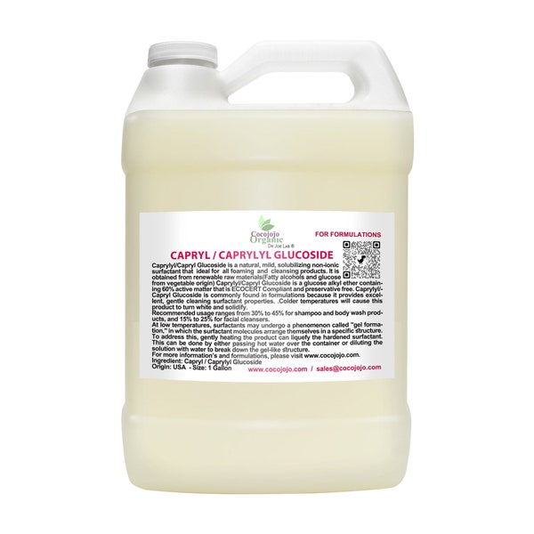 Capryl Glucoside - Caprylyl Natural Surfactant - Plant Derived, Non-GMO, Ecocert Compliant Non-Ionic Foaming Cleansing for DIY Soap Shampoo