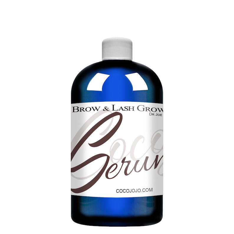 May include: A blue bottle with a white label that says "Brow & Lash Growth Serum Dr. Joe COCOJOJO.COM".