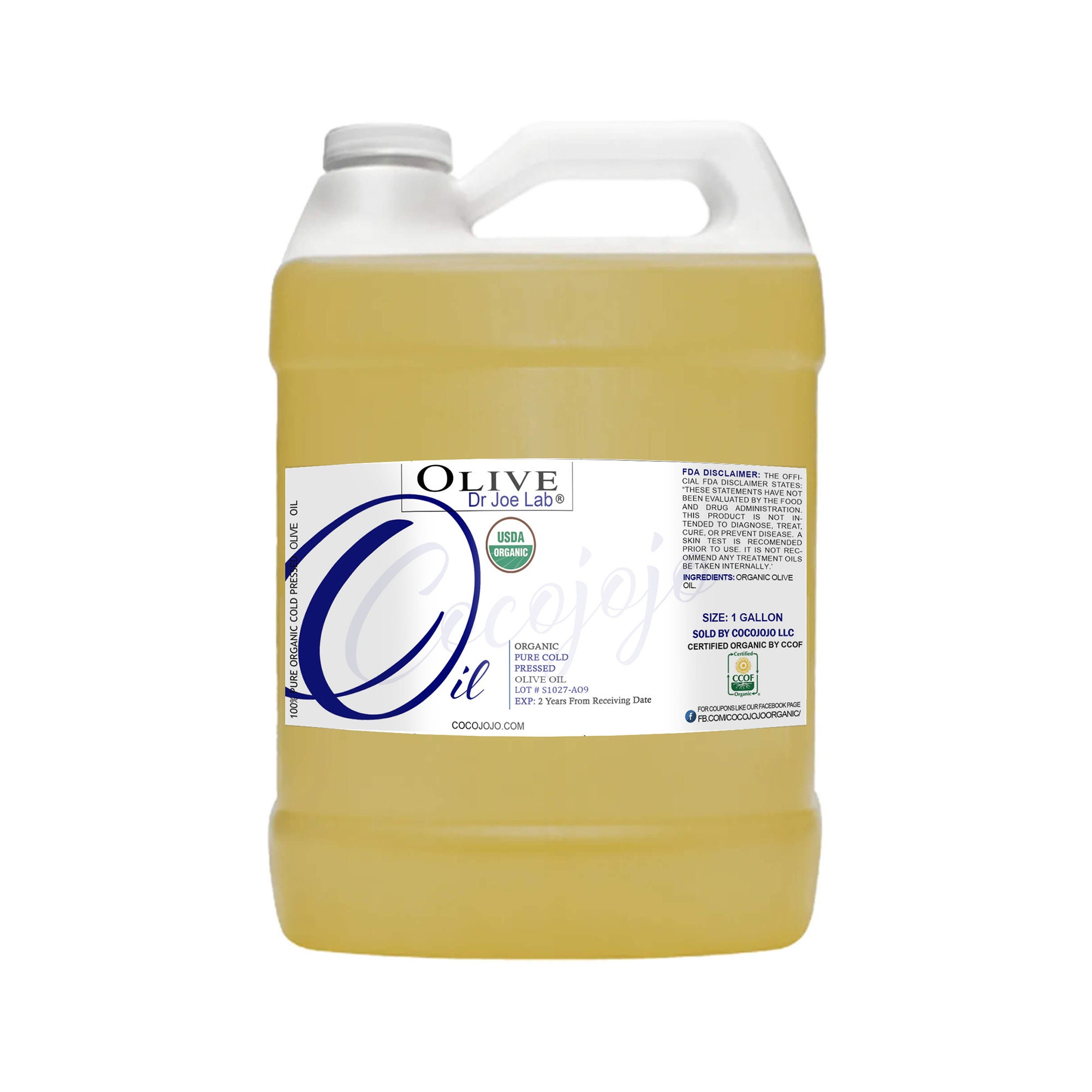 7 Lb, 1 Gal OLIVE OIL Extra VIRGIN Organic Carrier Cold Pressed