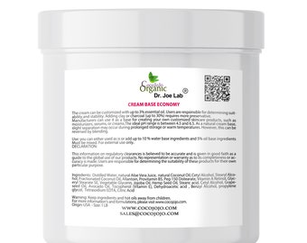 Cream Base Bulk Natural Pure Vegan Economy - Rich Base for Cosmetics Moisturizers & skincare.