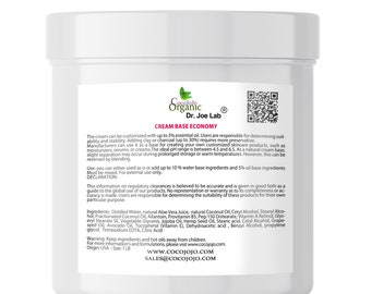 Cream Base Bulk Natural Organic Pure 100% Vegan Economy - Rich Base for Cosmetics Moisturizers & skincare.