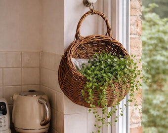 Boho Wicker Blumenampel Blumenampel | Rattan Pflanzenhalter Innendekor | Natürlicher Aufbewahrungskorb | ästhetik Wohnkultur UK