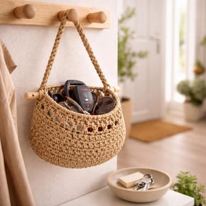 Crochet Hanging Storage Basket, Wall Organizer, Bedside Pocket, Aesthetic Room Decor, Plant Holder, Small Space Storage, Gift