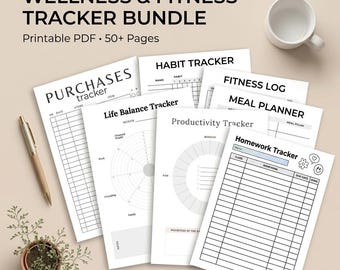 Paquete de planificador y registro de hábitos de bienestar físico y alimentación (descarga en formato A4)