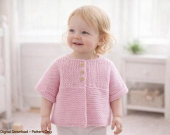 Patrón de tejido para cárdigan de bebé Sweet Pea, conjunto para principiantes en punto bobo para niños pequeños (descarga digital)