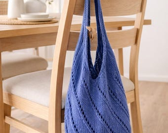 Patrón de bolso de punto con ojales / Bolso de algodón para principiantes (PDF digital)