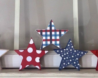 Memorial Day and Blue Americana Decor Stars and Stripes Pom Pom Garland in Red Patriotic American Flag White Summer Garland
