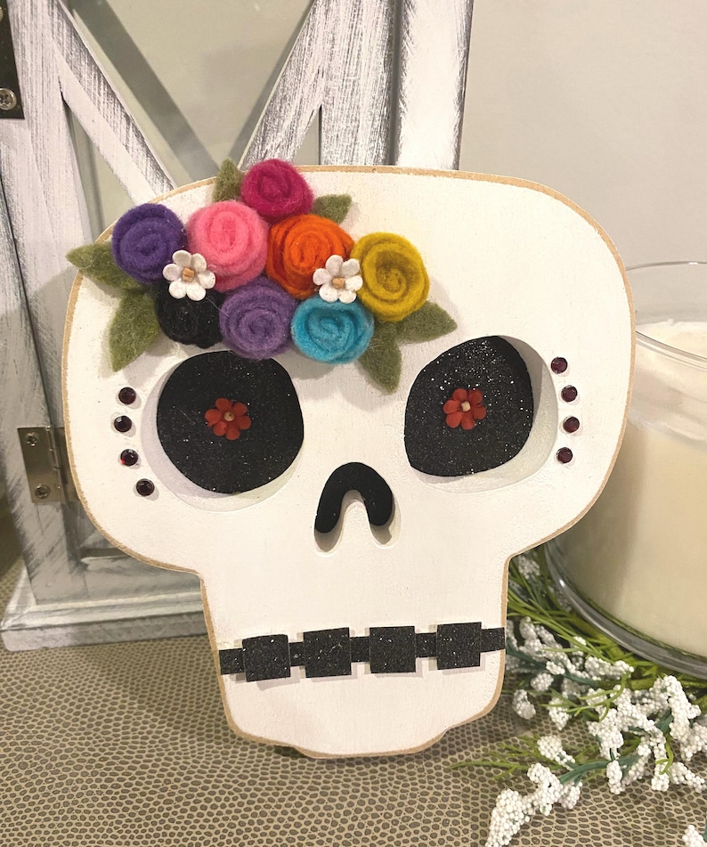 Dia De Los Muertos Skull Day of the Dead Wood Craft Candy calavera Decor Mexico image 4