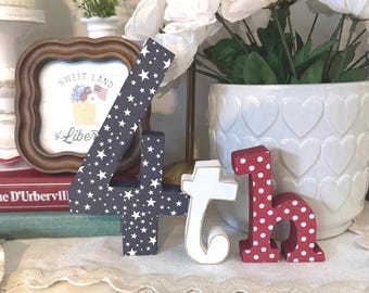 4th of July Wooden Tier Tray Decor,  4th Set, patriotic decor, farmhouse, small stars