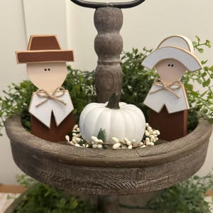 Wood Pilgrim Thanksgiving Decor: Farmhouse Tiered Tray Shelf Decor - Etsy