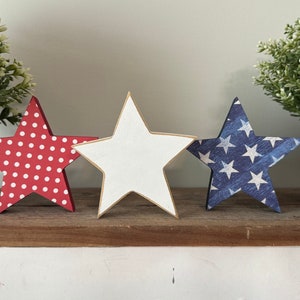 4th of july decor, wood stars, Americana, farmhouse, 4th of July tier tray, Memorial Day decor, patriotic decor, USA, red, white and blue,