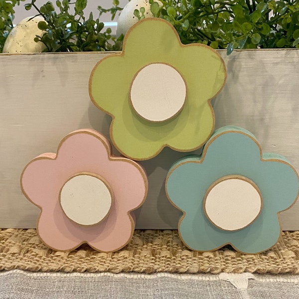 Flowers, summer decor, wood flowers, shelf sitters, tier tray summer, wood decor, farmhouse , fun summer decor