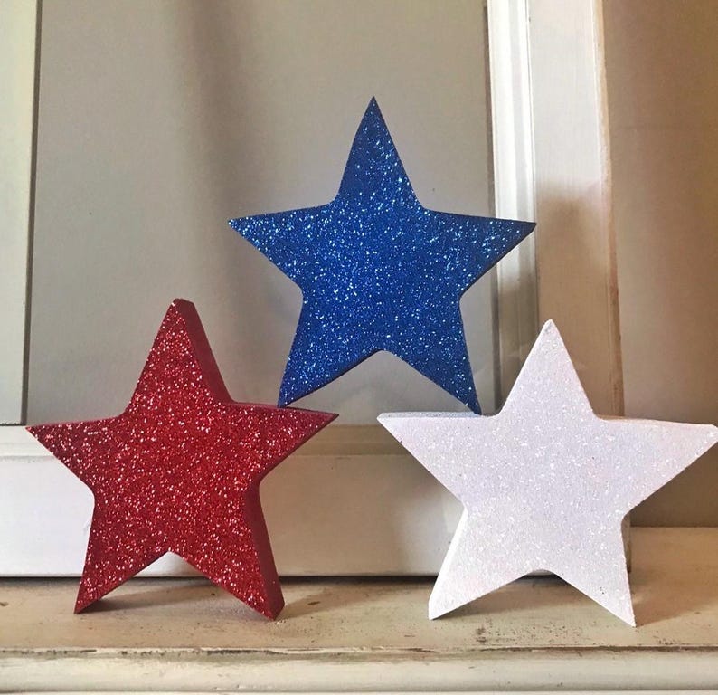 Glitter Wood Stars: Patriotic 4th of July Decor, Set of 3 bild 1