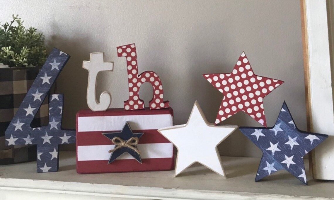 Set Of 3 Wood Stars Patriotic Decor Summer Decor Americana Etsy