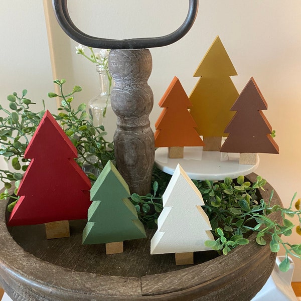 Fall and Christmas wood trees decor 3" and 4" small wood trees, great size for tier trays and shelves, Christmas gifts