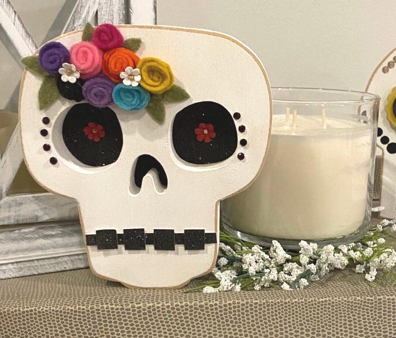 Dia De Los Muertos Skull Day of the Dead Wood Craft Candy calavera Decor Mexico image 2