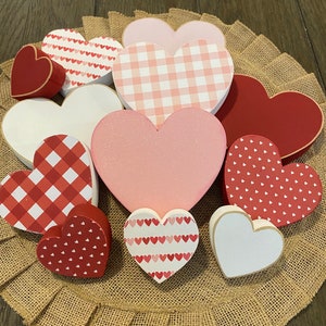 Wood Hearts Valentine Décor perfect for tier trays, gifts, and year round decorating.