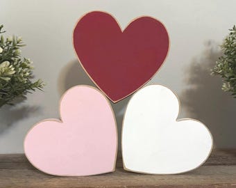 Valentine's Wood Heart Decor: Set of 3 Shelf Sitters