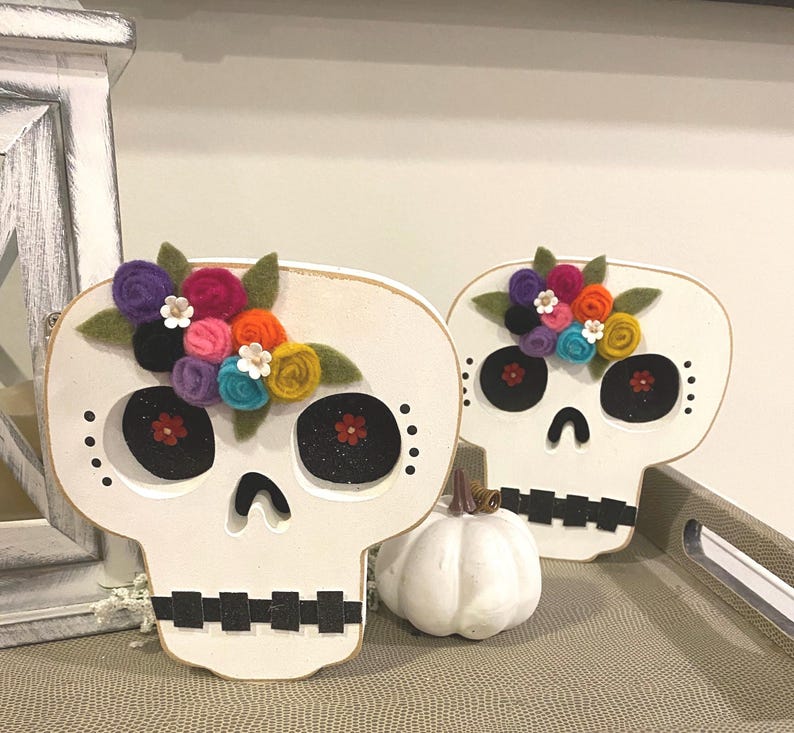 Dia De Los Muertos Skull Day of the Dead Wood Craft Candy calavera Decor Mexico image 6