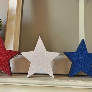 Glitter Wood Stars: Patriotic 4th of July Decor, Set of 3 bild 2
