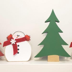 Wood snowman, white snowman, farmhouse, winter decor, Christmas. Tier tray decor, snowman with earmuffs, let it snow