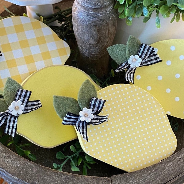 LEMONS, summer lemon decor farmhouse decor, spring and summer tier tray decor, wood lemons