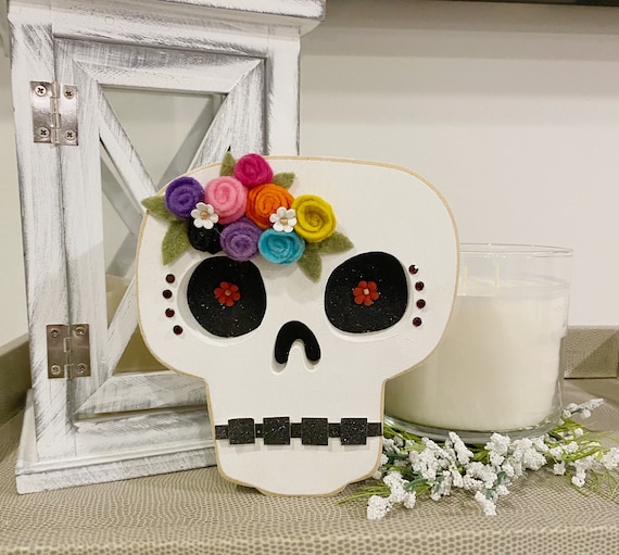 Dia De Los Muertos Skull Day of the Dead Wood Craft Candy calavera Decor Mexico