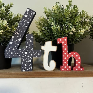 4th of July Wooden Tier Tray Decor: Number 4th Set