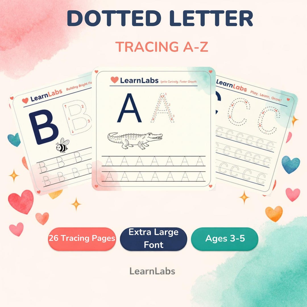 Dotted Letter Tracing Worksheets A-Z Printable Preschool Handwriting ...
