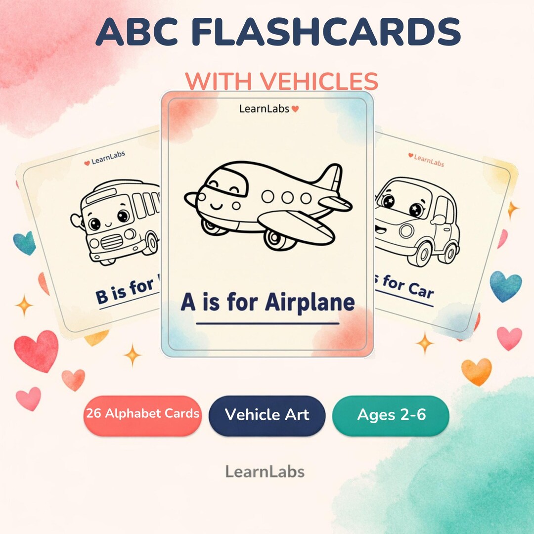 ABC Flashcards With Vehicles – Toddler Alphabet Learning Cards (digital ...