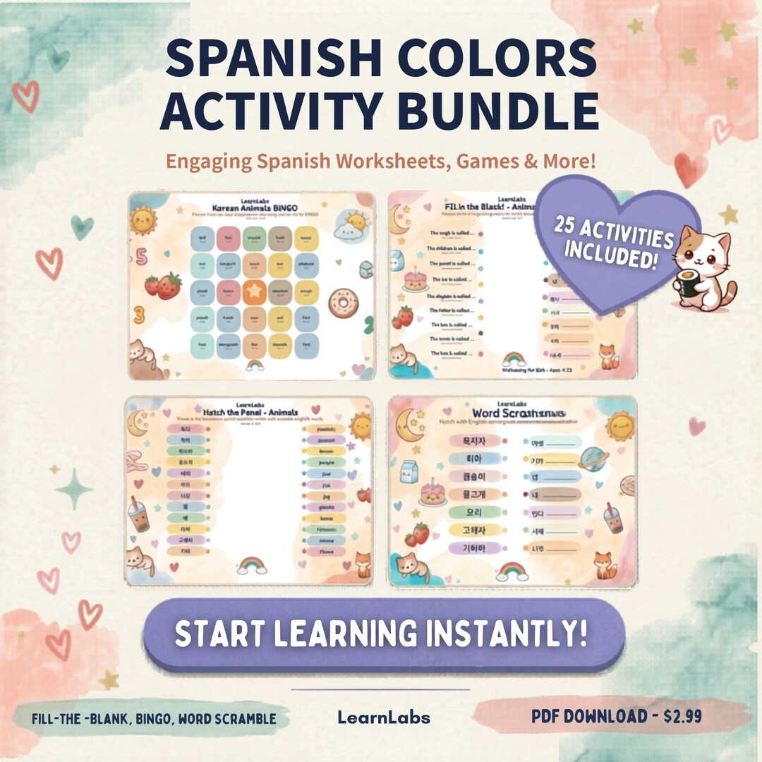 Spanish Color Mix Activity Pack for Kids – 68 Pages, 5 Activities ...