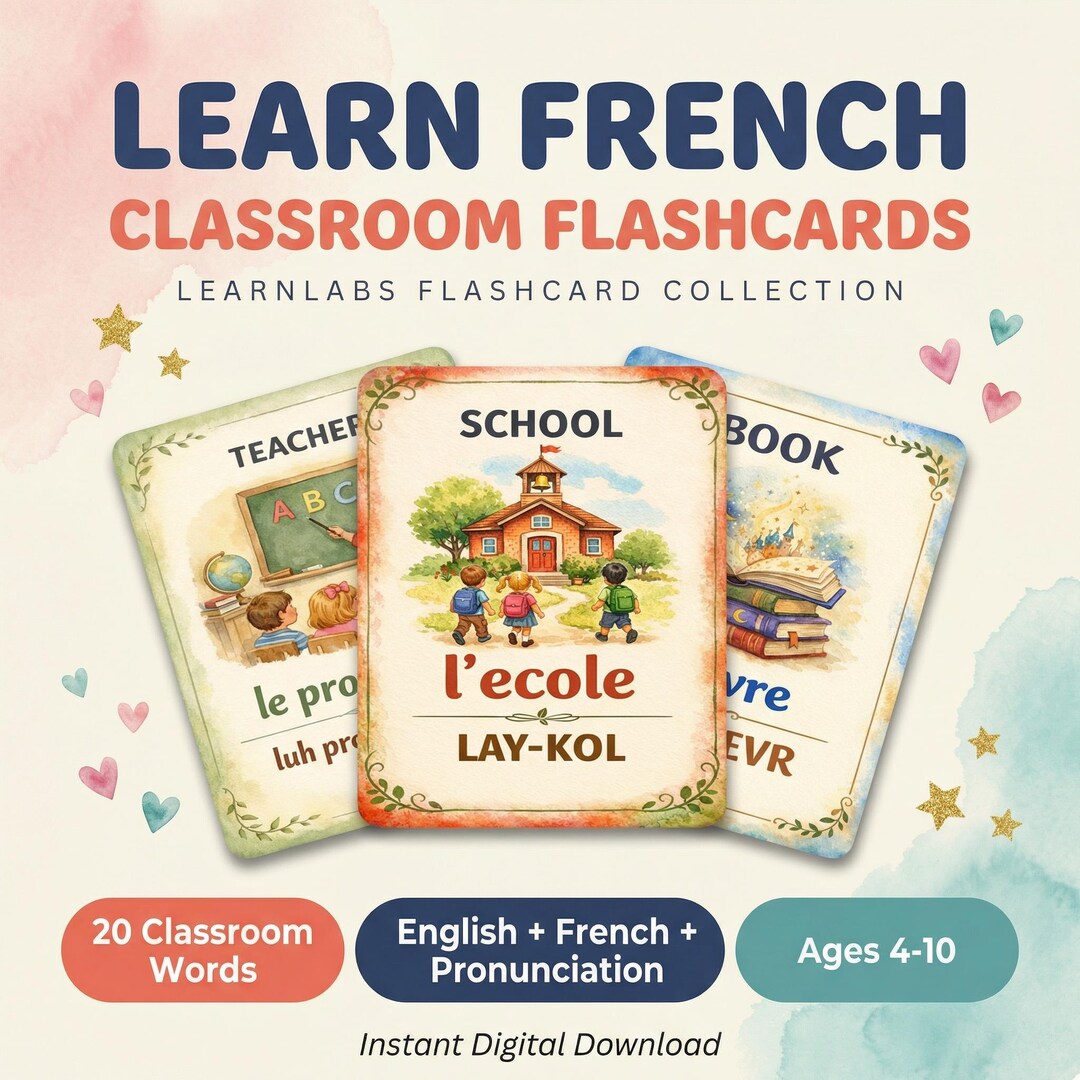 French Classroom Flashcards – Vocabulary Cards for Kids (digital ...