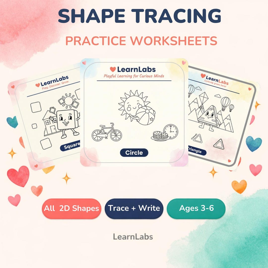 2D Shape Tracing Worksheets – Circle, Square, Triangle, Oval Practice ...