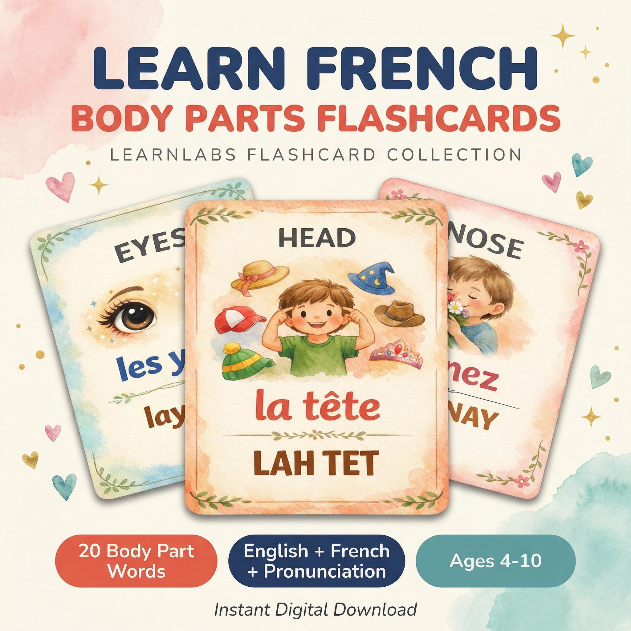 French Body Parts Flashcards for Kids – Bilingual Vocabulary Learning ...