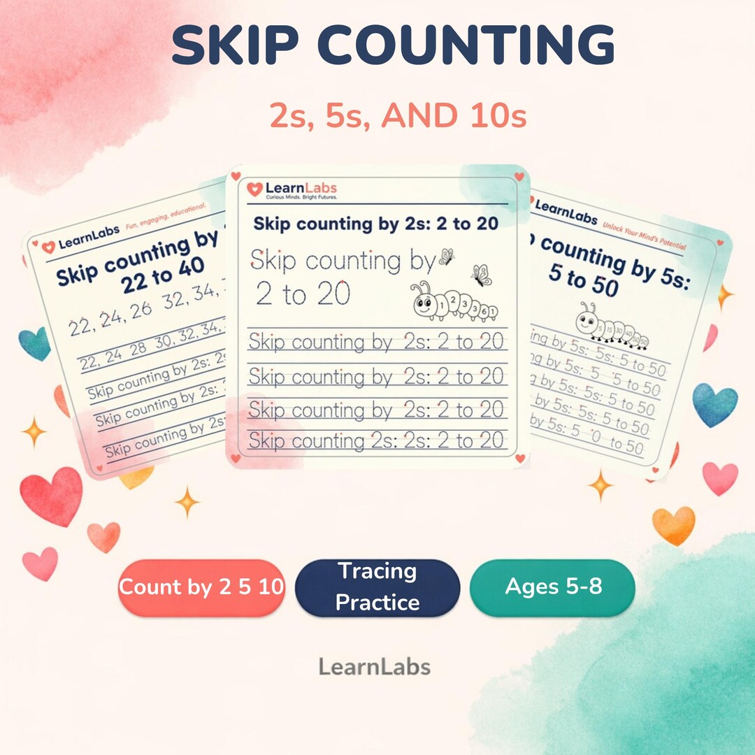 Skip Counting Worksheets: 2s, 5s, 10s Math Practice (digital Download ...