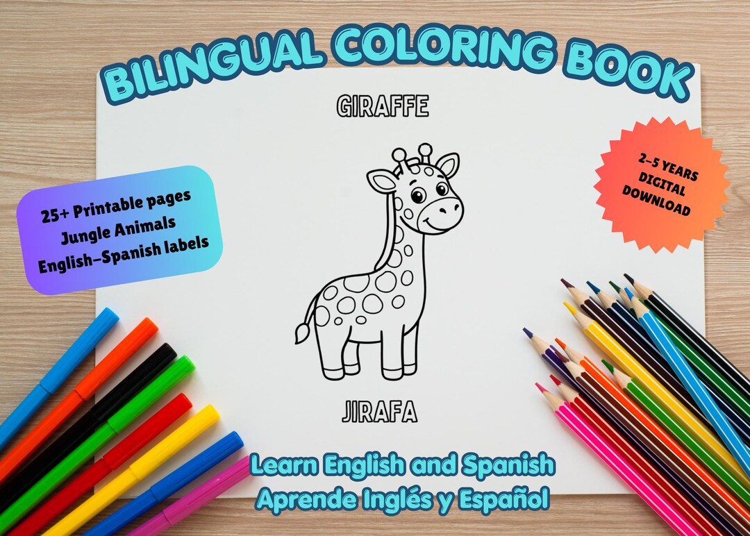 Bilingual Jungle Animals Coloring Book | English Spanish Toddler ...